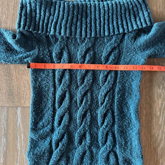 Free People Cable Foldover off the Shoulder sweater in teal size small - Picture 4 of 10